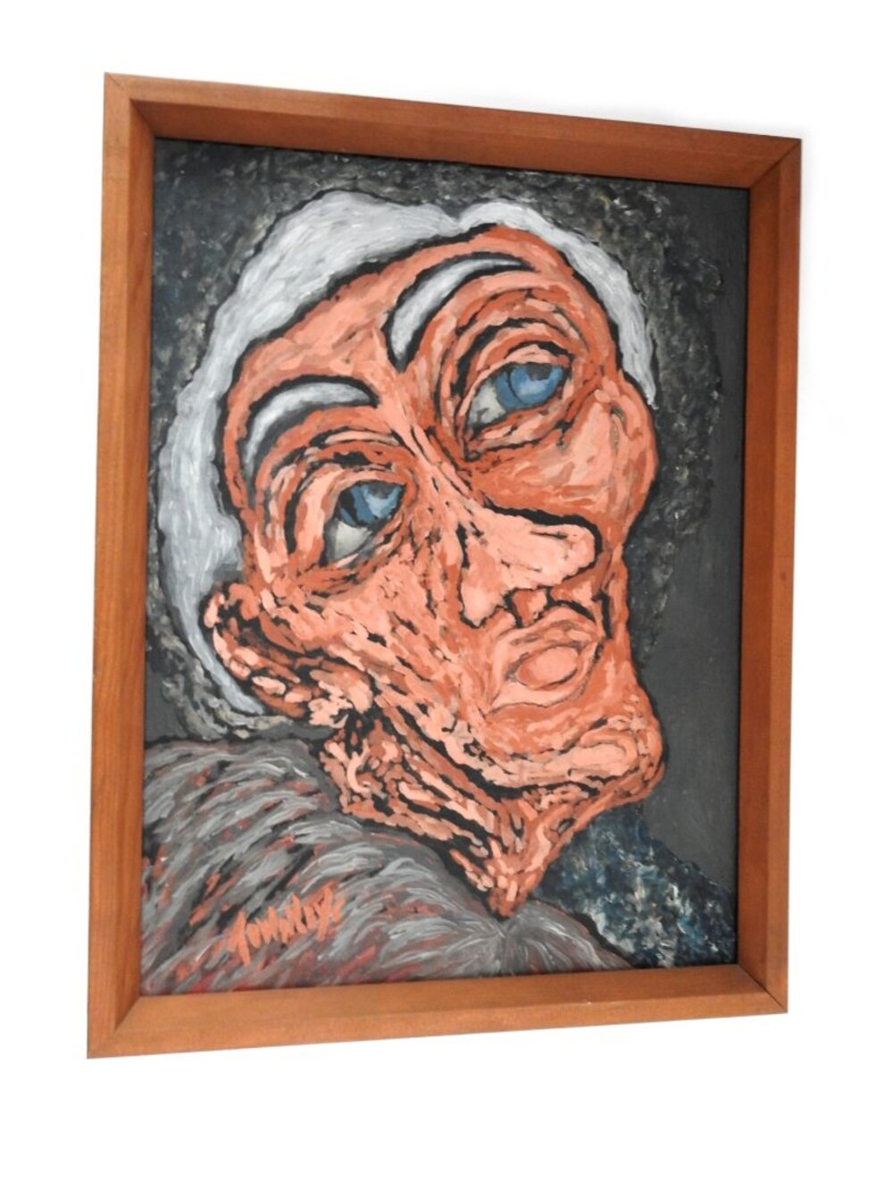 Mid Century 1950s Untitled Oil Painting Expressionist Portrait of an Old Man